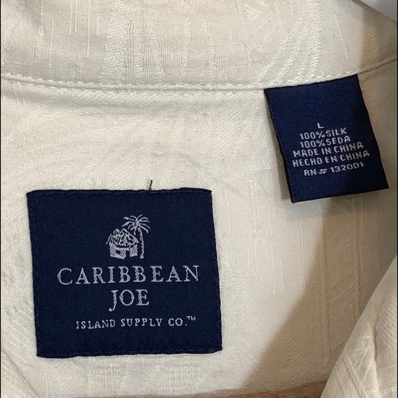 Caribbean Joe Cream Hawaiian Shirt 100% Silk Large - Picture 2 of 5
